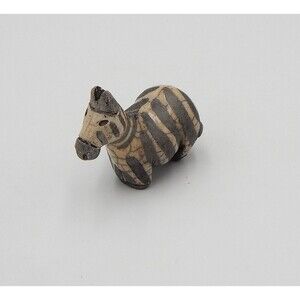 South African Raku Art Pottery Fat Zebra 4 Inch Figurine Marked Signed